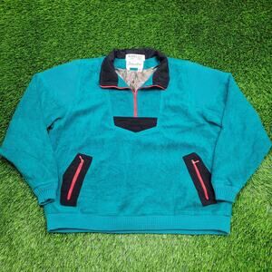Vintage Forresters 1/4-Zip Fleece Jacket Large 25x26 Teal Blue Anorak